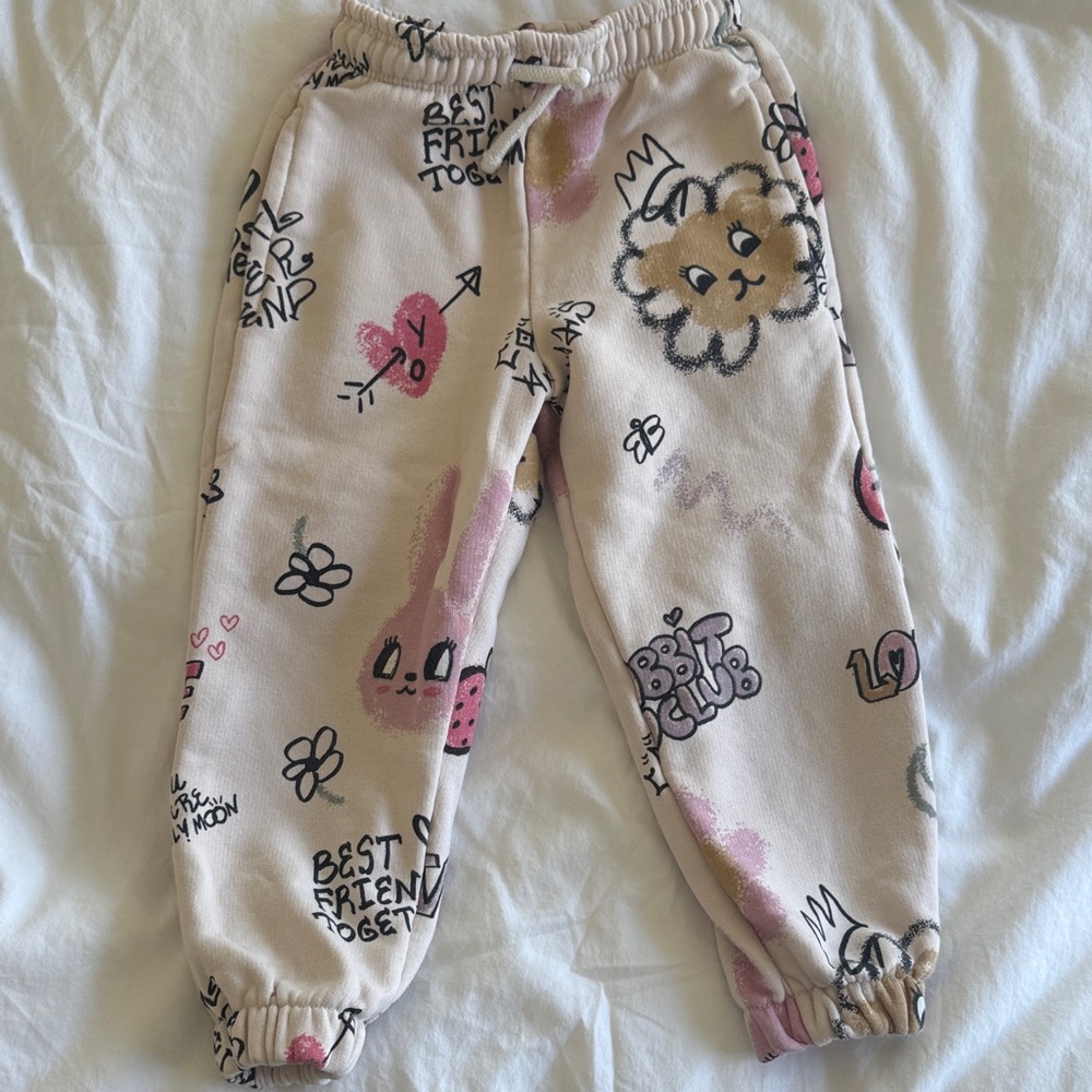 Zara Kids Pink Graphic Jogger Pants, Size 2-3 Years